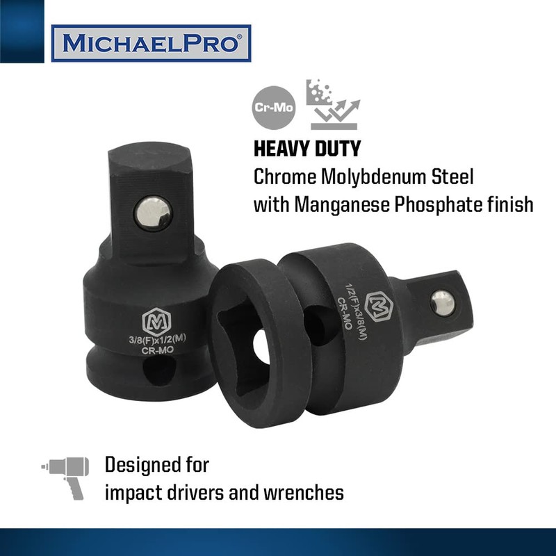 MichaelPro 4-Piece Impact Socket Adapter & Reducer Set, Chrome Molybdenum