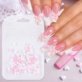 50Pcs Heart Nail Charms Kawaii Pink White Heart Nail Art Rhinestones Pink White Heart Love Resin Crystal Nail Jewelry Acrylic Nail Supplies for Women Manicure Decoration Accessories