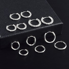 Small Hoop Earrings Set, 9 Pairs Sterling Silver Hoop Earrings for Women, Multipack Hoop Huggie Earrings Set Hypoallergenic 9ct Zirconia Cartilage Hoops Earrings for Women Jewelry