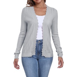 YUNDAI Womens Cardigans Summer Lightweight Cropped Knit Shrugs Solid Color Cardigan for Women UK Long Sleeve Loose Sweater Beach Cover-up, M Gray