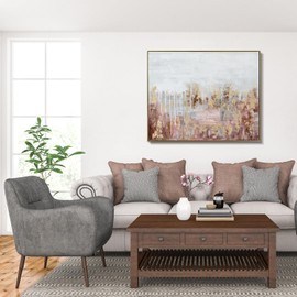 Framed Canvas Wall Art Pink Gold Abstract Painting Modern Home Decor Modern Art Decorative Contemporary for Living Room, Bedroom, Office - 32"x40" (Pink-Gold