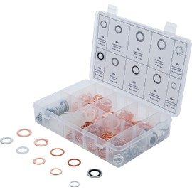 BGS 85225 | Sealing Ring Assortment | Copper, Aluminium, Nylon | 250 Pieces | Includes Assortment Box | Sealing Rings | Washers