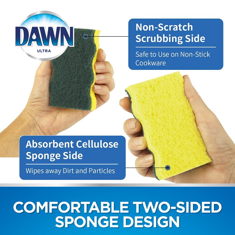Dawn Heavy Duty Kitchen Dish Sponges, Green/Yellow (Pack of 3)