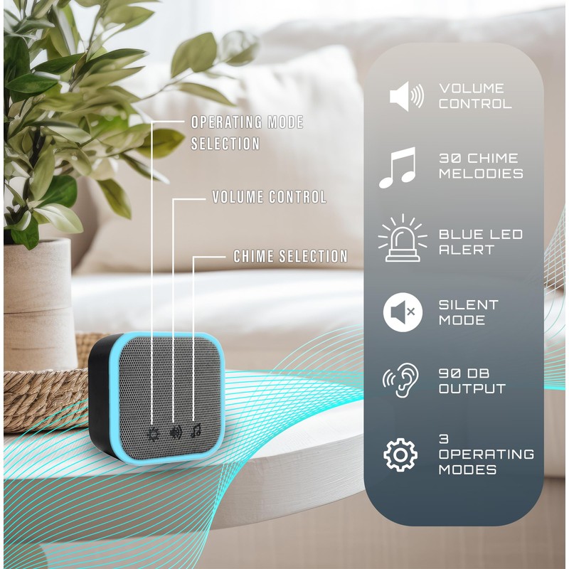 Uni-Com Wireless Portable Door Chime, 150m Operating Range, 30 Different
