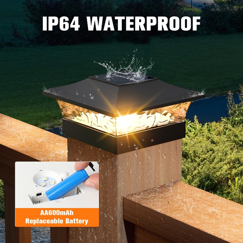 APONUO 4x4 Solar Post Cap Lights with 8 RGB Solid