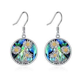Tree of Life/Daisy/Butterfly/Lotus Earrings 925 Sterling Silver Filigree Flower Earrings Jewellery Gift for Women, Sterling Silver, Abalone