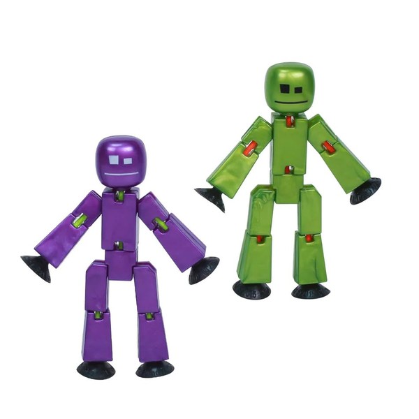 Zing StikBot Dual Pack - Includes 2 StikBots - Collectible Action Figures and Accessories, Stop Motion Animation, Ages 4 and Up (Metal Eggplant and Metallic Olive)