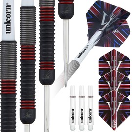 Unicorn Darts Set | James 'The Machine' Wade | 80% Tungsten Barrels with Two-Tone Black Titanium Coating & Red Ring Accents | Steel Tip Volute Points | 24 g
