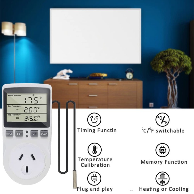 Temperature Controller Electric Thermostat AU Plug LCD Display Heating Cooling
