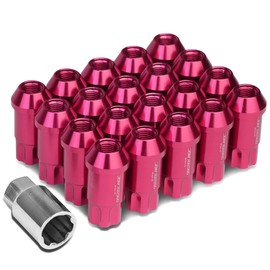 DNA MOTORING LN-ZTL-9024-15-PK Pink Open End Style M12 x 1.5 Wheel Lug Nuts w/Lock Key, 25mm OD/ 50mm Height, 20 Pack