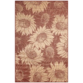 Liora Manne Carmel Indoor/Outdoor Power Loomed Synthetic Blend Low Profile Area Rug - Transitional Botanical Floral Decorative (Sunflower Field Chili) (4'10" x 7'6")
