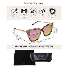 DIFF Becky II Cream Tortoise Oversized Cat Eye Sunglasses for Women | Pink Mirrored | 100% UV Protection