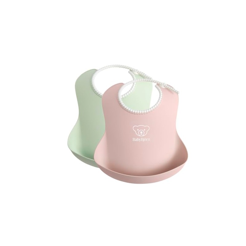 BabyBjörn Babero para bebé, paquete de 2, Verde/Rosa Polvo