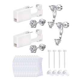 QWALIT Silver Ear Piercing Kit Ear Piercing Gun Kit Ear Piercing Earrings Disposable Self Piercing Earring Ear Gun Piercing Kit at Home Silver Stud Earring