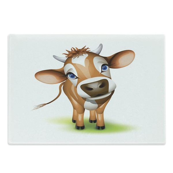 Ambesonne Cartoon Cutting Board, Digitally Drawing Funny Cow with Innocent