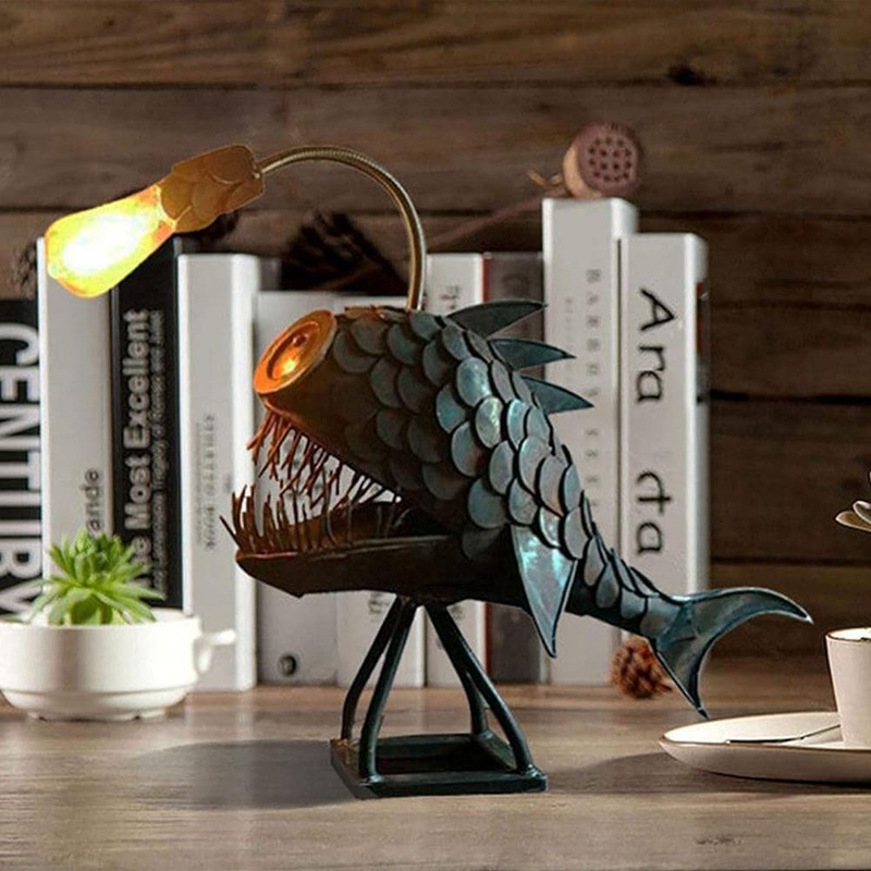 CAFELE Rustic USB Angler Fish Lamp, Shark Lamp Steampunk Style