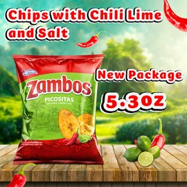 Zambos Plantain Chips: Spicy with Chili,Lime and Salt (Tajaditas de Plátano con Chile + Limón y Sal) Crunchy with spicy taste that many like | Salvajes del Trópico | 5.46 ounces (155grams) 6 pack