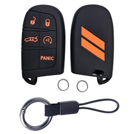 Key fob Cover with Key Chain Silicone Key Fob Shell Compatible with Dodge Charger Durango Challenger RAM 5 Buttons(Orange)