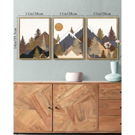 KUVIOKE Morden Boho Mountains Framed Wall Art Pine Tree Forest Nature Landscape Artwork Painting Bohemain Farmhouse Rustic Home Decor 11x14in (Natural Framed)