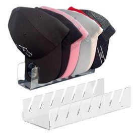 Storeasy Hat Stand for Baseball Caps Display and Organizer - 2 Pack No-Install Acrylic Hat Holders for Storing and Displaying up to 14 Baseball Caps in Bedroom, Closet, or Dresser (Clear)