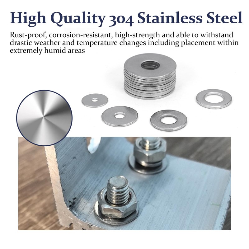 ZQZ 108Pcs Flat Washers, 304 Stainless Steel Fender Washers Assortment,