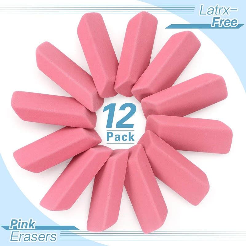 ZZTX 12 Pack Pink Erasers Pencil Erasers for Kids, Large