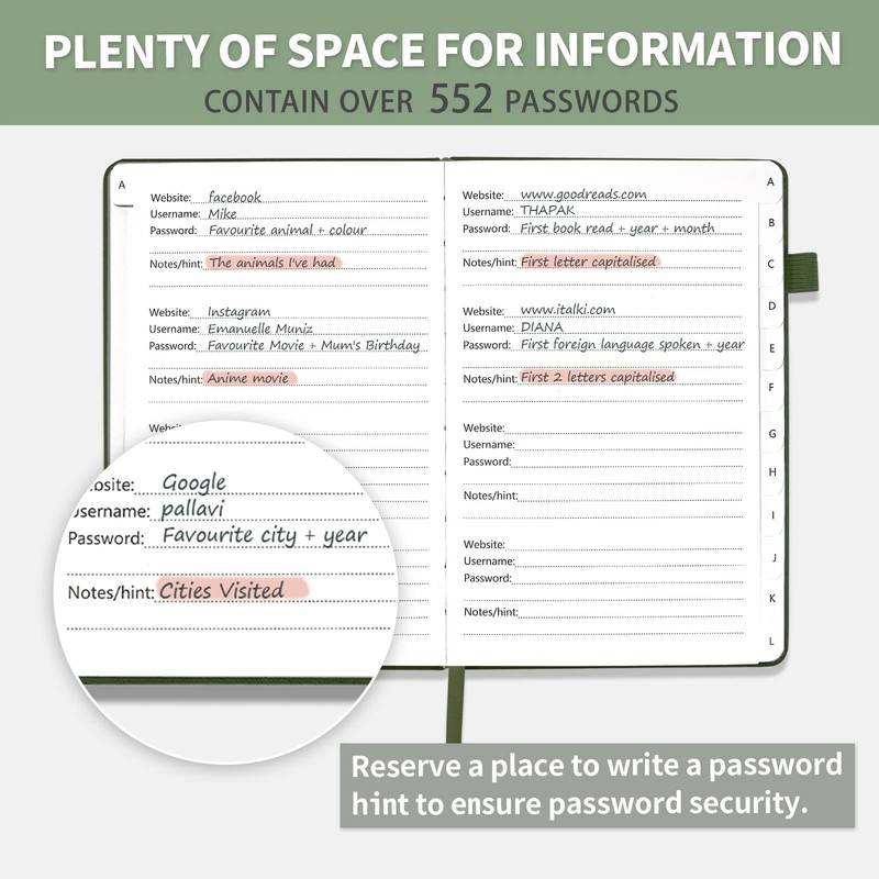 Password Book with Alphabetical Tabs, Hardcover Password Keeper, Password Notebook