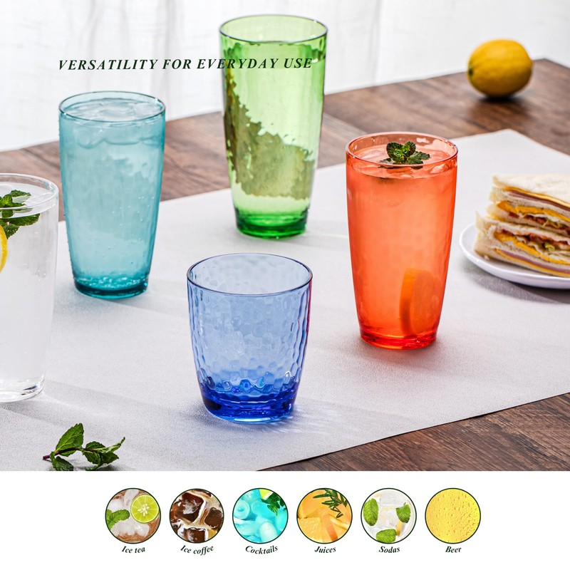 MIYOPESI 26oz Green Acrylic Glasses Drinkware (Set of 6), Hammered