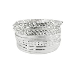 tenghong2021 Bohemian Gold Silver Chunky Bangle Multilayer Stretch Snake Chunky Bracelets for Women Men Layered Stretchy Link Chain Bracelet Wide Wristband Trendy Jewelry-B Silver