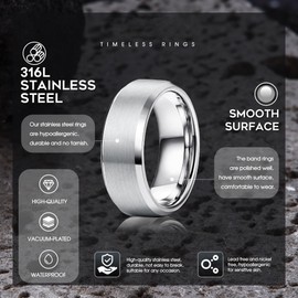 Kakonia 3Pcs Stainless Steel Rings for Men Women 8MM Wedding Band Rings Matte Surface Beveled Polished Edge Mens Ring Size 7.5