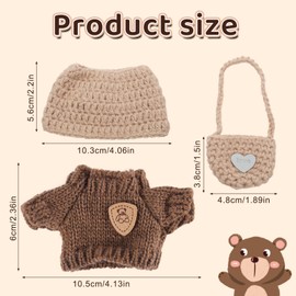 Gosknor 3pcs Clothes Outfit for 17cm Dolls, Premium Brown and Khaki Doll Accessories with Designer Clothes Hat Crossbody Bags Chic Style Set for Decoration Supplies