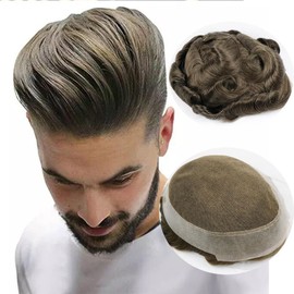 SIMBEAUTY Australia Toupee Indian Human Hair Toupee for Men Lace & PU Hair Patch for Men Replacement System Durable Male Capillary Prothesis (#5 (Brown) 8X10 inches)