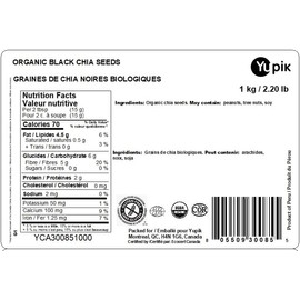 Yupik Organic Black Chia Seeds, 1 kg, Gluten-Free, GMO-Free, Kosher, Vegan, Raw Plant-Based Superfood, Rich in Fiber, Source of Omega-3, Perfect for Smoothies, Salads & Chia Pudding, Gels Easily