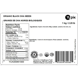 Yupik Organic Black Chia Seeds, 1 kg, Gluten-Free, GMO-Free, Kosher, Vegan, Raw Plant-Based Superfood, Rich in Fiber, Source of Omega-3, Perfect for Smoothies, Salads & Chia Pudding, Gels Easily