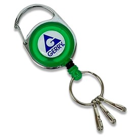 Gerry GR128ZM Reel Key Chain (Brand Logo/Extendable 23.6 inches (60 cm), Reel Strap, Carabiner (Easy to Remove / Total Length: 2.0 inches (50 mm)), Key Reel, Jelly, green