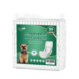 IMMCUTE Dog Diapers Male 50 Ct, XS Size, Super-Absorbent Male Dog Wraps Disposable Doggie Diapers with Wetness Indicator, Puppy Diapers Male for Marking, Excitable Urination