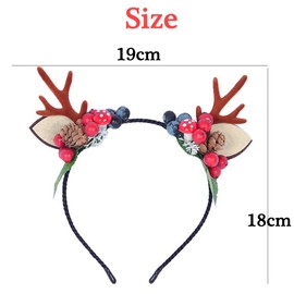MEZHEN Christmas Headband, Christmas Headpiece, Reindeer Antlers, Flower Crown, Headband, Antlers, Pine Cones, Red Berry, Hair Accessories, Headbands, Horns Hairband, Girls, Christmas Party, Carnival,
