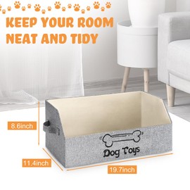 Reallnaive 2 Pack Large Collapsible Pet Toy Box Trapezoid Pet Toy Storage Basket with Handle Grey Thicker Storage Bin Bed for Organizing Treats Clothes and Accessories(Dog)