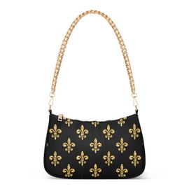 Yasala Mardi Gras Shoulder Bag Gold Luxury Fleur De Lis Women Clutch Handbag Shoulder Purch Boho Bag Date Chain Bag Fat Tuesday Tote Bag Holiday Birthday Valentine Gift for Girlfriend, Wife, Lover