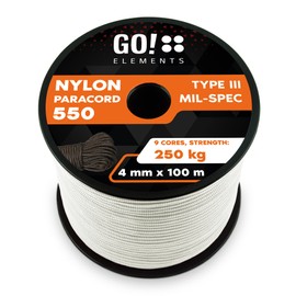 GO!elements 100 m Paracord Rope - Made of Tear-Resistant Nylon Cord - 4 mm Paracord 550 Type III Rope - Suitable as General Purpose Rope and Cord - Max. 250 kg, white