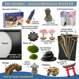 Yeemous Mini Zen Garden Kit for Desk, 12x8 Sand Tray with 16 Accessories