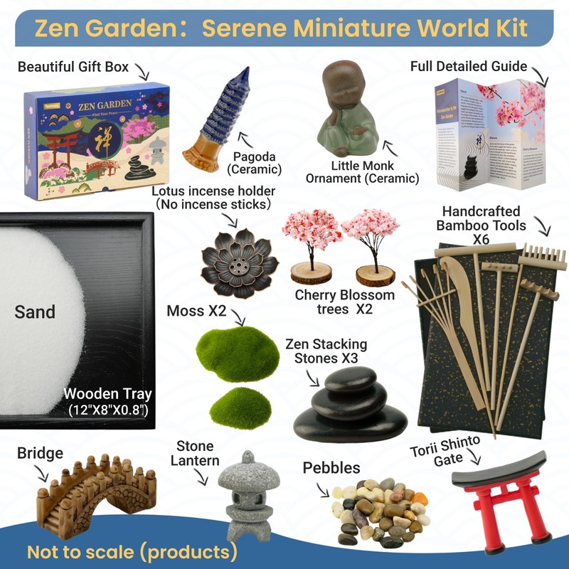 Yeemous Mini Zen Garden Kit for Desk, 12x8 Sand Tray