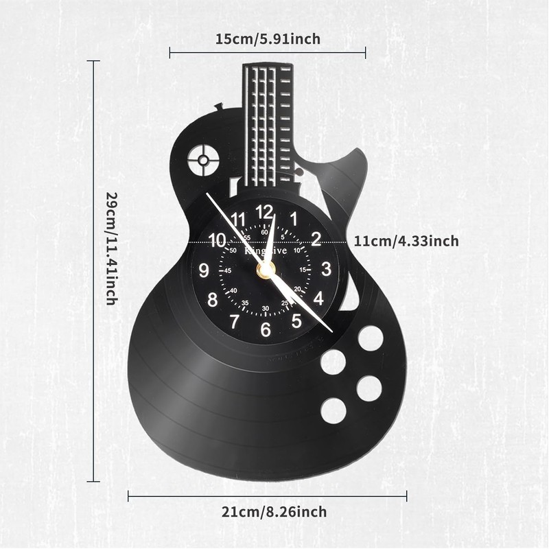 Guitar Vinyl Wall Clock – Silent Non-Ticking 30x30cm Decorative Clock