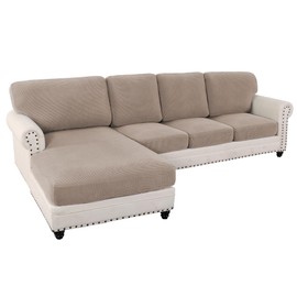 H.VERSAILTEX 2025 New Sectional Couch Covers 8 Pieces Stretch Sofa Covers for Sectional Sofa Set Separate L Shaped Couch Cover for Both Left/Right Couch (Seat and Back: 1 Chaise + 3 Sofa, Sand)