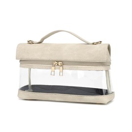 Clear Bag for Stadium Events, Vegan Leather Clear Crossbody Bag Stadium Approved, Top Handle Small Stadium Purse for Concerts, Festivals (Beige)