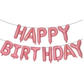 Pink Happy Birthday Banner Balloons, 16 Inch Foil Letters Balloons Banner Reusable Ecofriendly Materialfor Birthday Decorations and Party Supplies(with Ribbon)