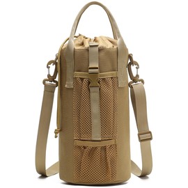 Lemubeane Tactical Molle Water Bottle Pouch 6L/170 oz Columnar EDC Bag Holder with Shoulder Strap and Handle (Tan)