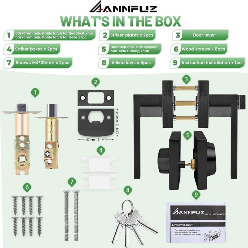 ANNFUZ Keyed Alike Combo Set Entry Door Lever Lock Set