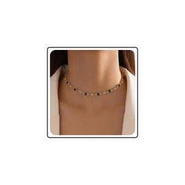 Wendalern Gold Smaragd Choker Halskette Strass Satellitenkette Halskette Grün Kristall Edelstein Halskette Zierlich Strass Kette Halskette Schmuck Für Frauen