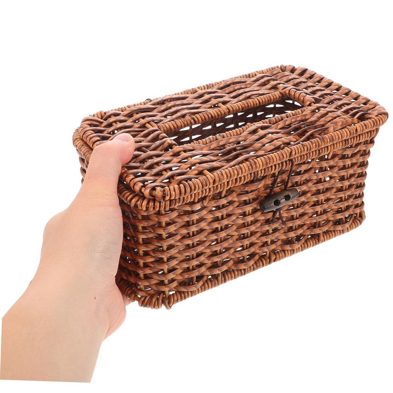 GLEAVI Handwoven Plastic Tissue Box Cover Rectangular Fake Rattan Tissue